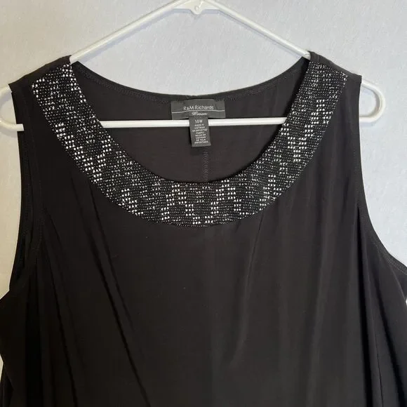 R&M Richards Women's Black Sleeveless Dress & Jacket Black Glitter Size 14W - Picture 2 of 8